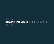 Unearth the Voyage Logo on Dark Blue Green Background