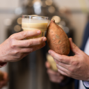 Appalachian State University researchers, backed by a $1.82 million grant, have found a new use for sweet potatoes: sweet potato milk. It features a rich texture and sweet taste with a slight tint of the signature orange hue. Photo by Chase Reynolds